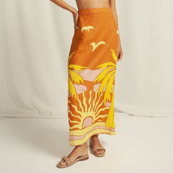 Cala de la Cruz Orange Magda Midi Pencil Skirt NWT - Picture 1 of 14